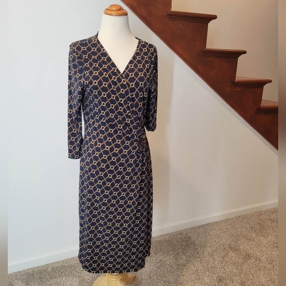 Charter Club equestrian print wrap‎ dress Size M